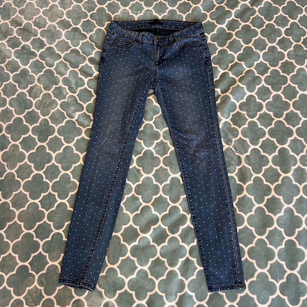 Forever 21 Women's Blue Polka Dot Jeans - Picture 3 of 7